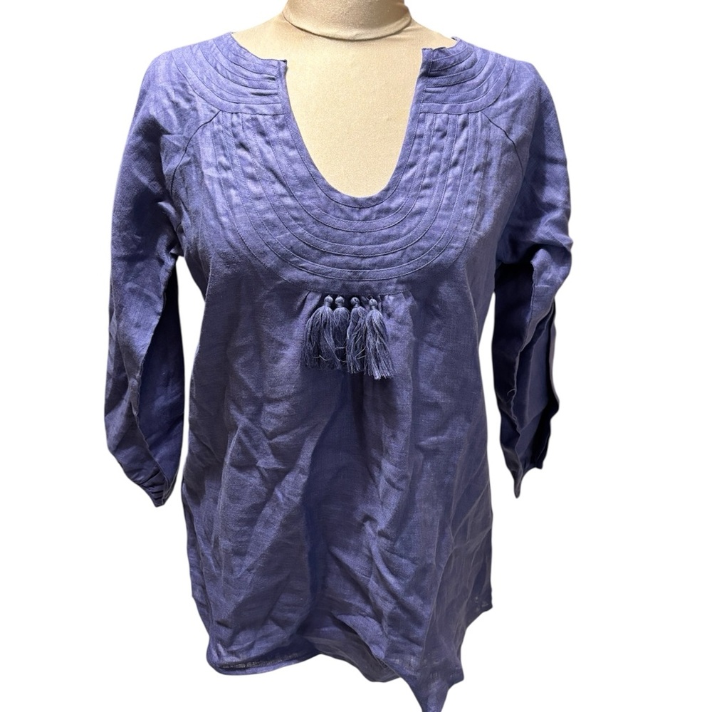 Pomegranate Top Blue Tunic with Tassel Detail